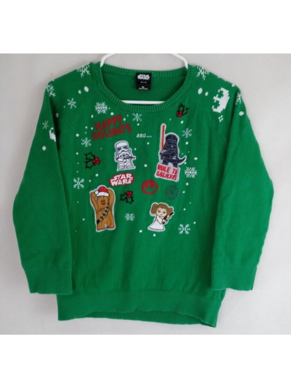 Star Wars Women's Green Happy Holidays Christmas Sweater Size XL 100% Cotton